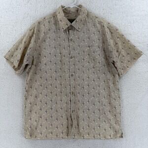 Vintage Local Motion Shirt Mens Large Beige Floral Hawaiian Aloha Button Front